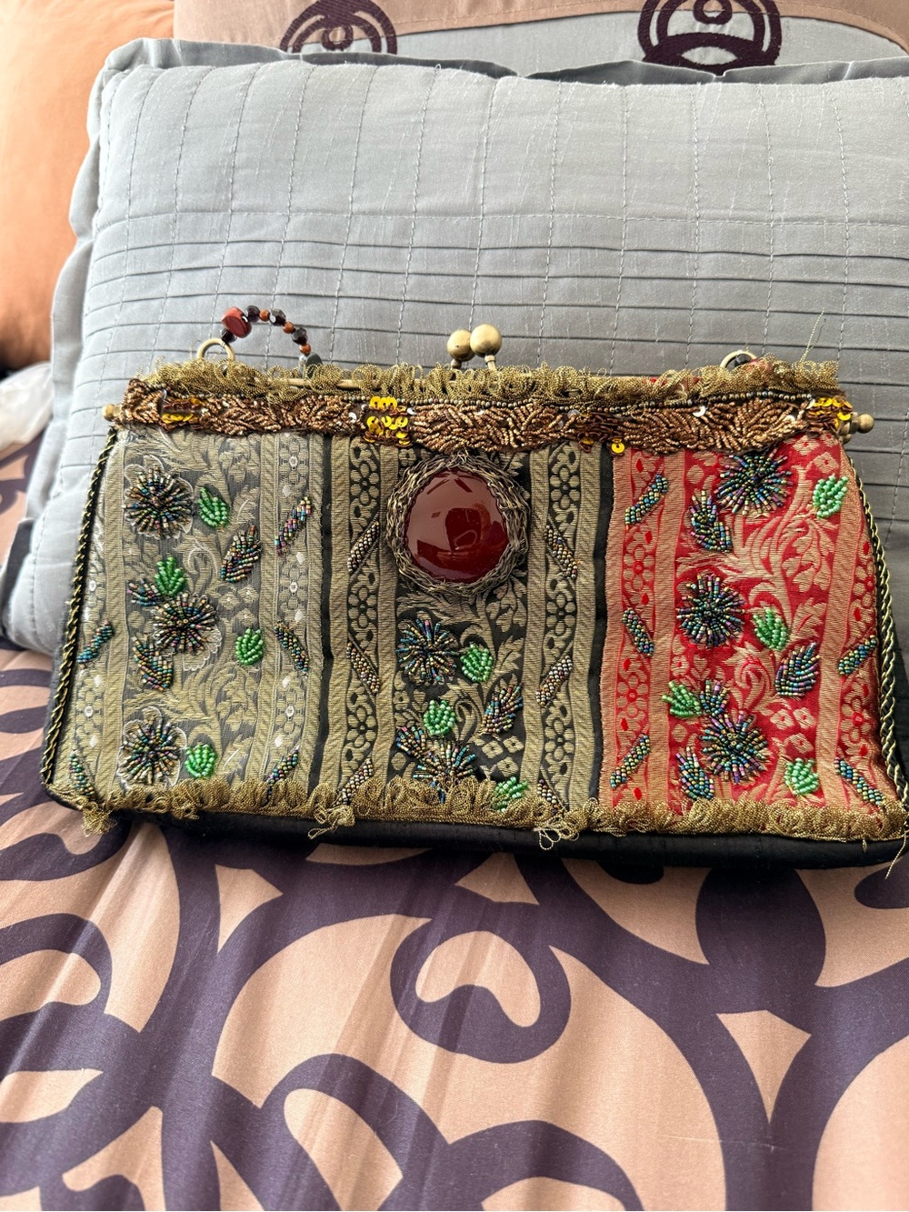 Mary Frances Multicolor Beaded Fabric Evening Clutch